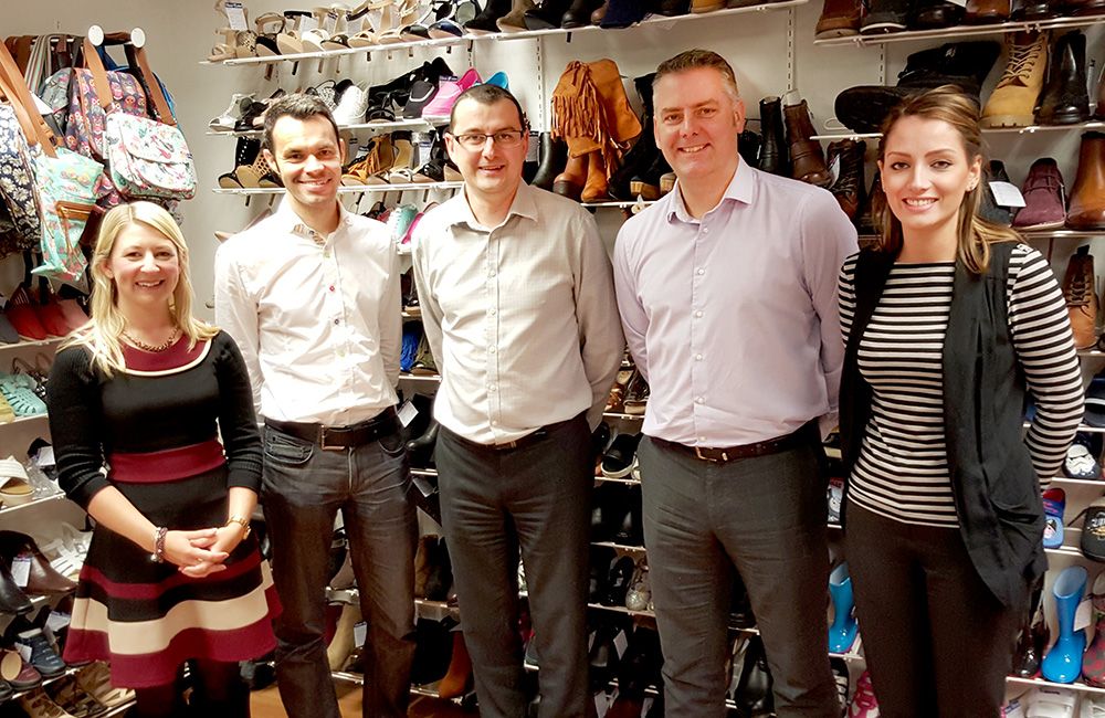 Claire Brain & Ian Lockwood with Shoe Zone Head of E-commerce Andrew Council, lead developer Gary Baines and marketing manager Charlotte Voss.